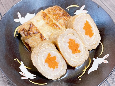 鶏ひき肉で和風油揚げロール